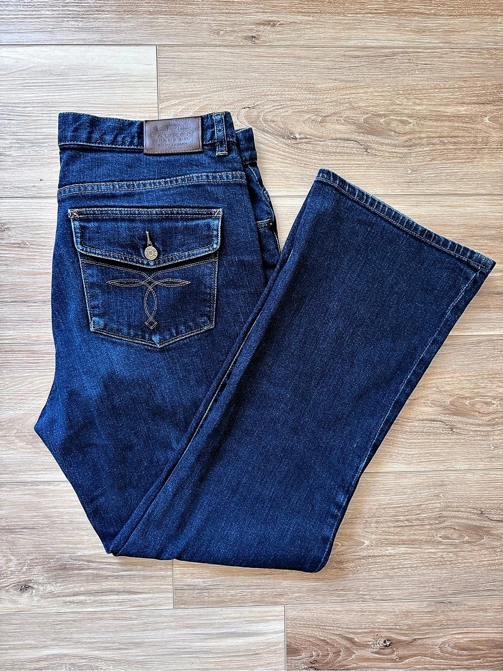 Vintage Lauren Ralph Lauren Classic Bootcut Jeans Size 12 Dark Wash Flap Pocket